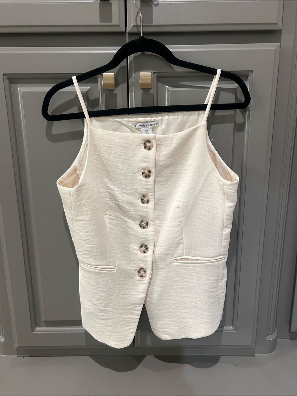 Christian Lacroix Cream Button-Front Spaghetti Strap Top